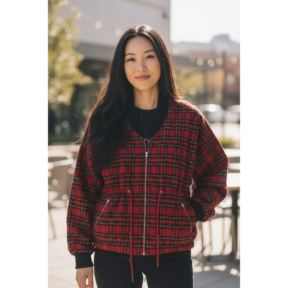 Vintage Karen Kane Womens L Plaid Jacket Wool Blend Fall Winter Boho Hiking Y2K